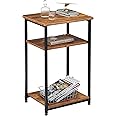 WLVE 3-Tier Side Table with Sturdy Steel Frame, Adjustable Feet, Top Shelf Holds 19.05kg, 56 x 37 x 31 cm, End Table for Living Room, Bedroom, Office, Rustic Brown