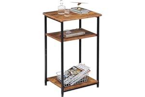 WLIVE Side Table, 3-Tier Small Table with Sturdy Steel Frame, Adjustable Feet, Top Shelf Holds up to 19kg, Bedside Table for Bedroom, End Table for Living Room, Office, Rustic Brown