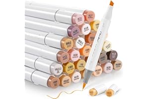 Ohuhu Set di 36 pennarelli a base di alcool per la tonalità della pelle, pennello e scalpello, per arte Sketch, a base di alcol per adulti, illustrazione, tonalità media della pelle