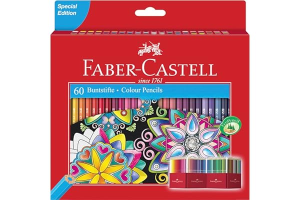 FABER-CASTELL 111260 - Set de crayons de couleur Castle, 60 pièces, hexagonaux, incassables, pour enfants et adultes