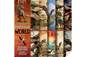 Dinosaur World scrapbook paper, 8.5x8.5, 10 Designs, 20 Double-Sided Sheets: Scrapbooking Paper for Junk Journals, Decorative craft Paper for Gift, ... & Mixed Media, Origami, Collage & Card Making