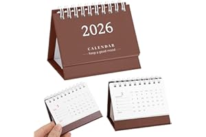 TYQOUR Mini kalendarz na rok 2025/2026, mały kalendarz biurkowy, od września 2025 do grudnia 2026, mały kalendarz rodzinny, kolor kawowy