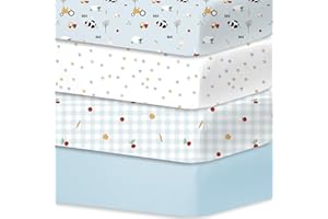 Little Grape Land 4er-Pack Spannbettlaken Spannbetttücher 70x140 cm für Baby- und Kinderbetten – Atmungsaktive Mikrofaser-Babybettlaken, Oeko-TEX zertifizierte Kinderbett-Matratzenlaken, Blaue Weide