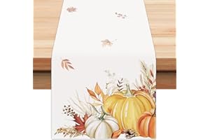 Bonhause Runner da tavola con foglie di zucca autunnale, decorazione per la tavola da pranzo, raccolto autunnale, per interni ed esterni, decorazione per la casa, le vacanze (33 x 183 cm)