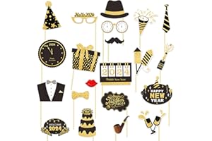 HEIGUDAN 2024 New Year's Eve Photo Booth Props, Happy New Year Selfie Prop Party Decoration Supplies for Kids Adults (21 PCS)