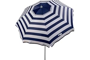AKTIVE Parasol de Plage, 220 cm, Pare-Soleil Résistant au Vent, Toit de Ventilation, Mât 28-32 mm, Protection UV50, Motif Rayures Sailor, Sac de Rangement Inclus