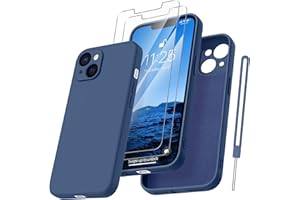 Qasyfanc Coque Protection Caméra pour iPhone 13 avec 2 Pièces Verre Trempé, Housse de Protection Silicone Antichoc Doublure Microfibre Douce Ultra Fine Coque iPhone 13 6.1" (Bleu Saphir)