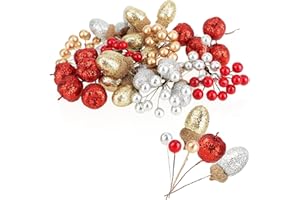 COM-FOUR® Dekoracja swiateczna - galazki, zoledzie i ozdobne jablka do wykonania - dekoracja swiateczna - zestaw do rekodziela (Dekoracyjna mieszanka jagód galezi)