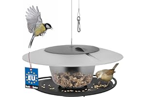 KOTARBAU® Mangiatoia Uccelli Da Esterno - Plastica - 30x12,2 cm - Nero - con Cavo in Acciaio - Resistente Alle Intemperie - Mangiatoia Uccelli Selvatici - Facile Da Appendere - Design Moderno