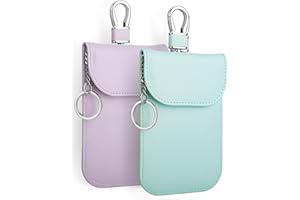 GENERIC RFID Signal Blocker Faraday Pouch for Car Keys, Premium PU Leather, Jammer for Keyless Entry, Relay Attack Prevention (2 Pack - Light Purple + Light Green)