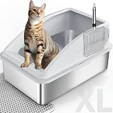 XXL Stainless Steel Cat Litter Box - Open with Metal Shovel, Double Layer | Cat Litter Tray Large Capacity Stainless Steel Le