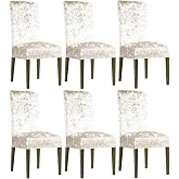 Silk Velvet 6-Piece Chair Cover Velvet Chair Cover with Lycra Elastic (Cream)
