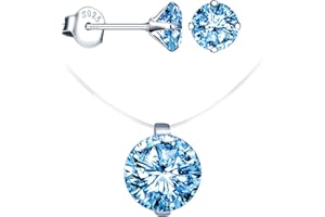 CPSLOVE Collares Pendientes para mujer niña, Juegos de joyas de plata 925, colgante de gargantilla de diamante con cadena invisible de hilo de nailon, collar de clavícula, pendientes de diamantes