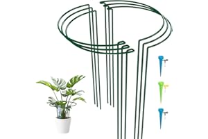 LyTaispuly 6 Pack Metal Garden Plant Support Stakes,40cm High Heavy Duty Half Round Indoor&Outdoor Hydrangea Ring Cage Tall, Bow Type Flower Hoops with 3 Self Watering Spikes for Peony Rose Tomato