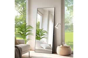 NIMURY Espejo de Pie 161 x 52 cm, Gran Espejo de Pared Rectangular con Marco de Aluminio Negro, Espejo de Cuerpo Entero para Baño, Dormitorio, Entrada y Pasillo