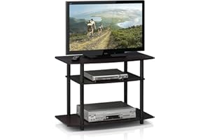 Furinno TURN-N-TUBE TV Stand, 3-Tier No Tools Entertainment Center, TV Console for TV up to 32 Inch, for Living Room, Bedroom, Dark Walnut