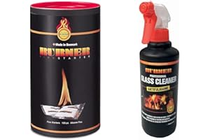 Burner Set 1 Accendifuoco Bio oil 100 bustine + 1 Glass Cleaner Anti fuliggine 500ml che pulisce vetri di stufe, camini e caminetti
