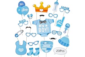 AIBAOBAO Baby Shower Decorations Boy, Gender Reveal and IT’S A BOY Confetti for Baby Shower Decorations Supplies, 23PCS Baby Shower Games Photo Booth Props, Boy Birthday Party Gift