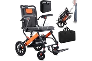 ‎WEYRAL WEYRAL Rollstuhl Faltbar Leicht, Tragbarer Transportrollstühle mit 28CM groß Honeycomb Gelände Reifen, Transportrollstühle mit Teleskopstiel, Reisetasche, Backpack, Aufblasbare Sitzkissen