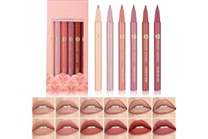 XINYUNXIN 6PCS Liquid Lipstick & Lip Liner Set, 2-in-1 Nude Matte Shades Lip Liner Pencil For Sculpting & Filling, Long-lasting Intense Colour, Non-Stick, Women's Make-up Set (#A)