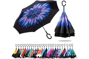 CICILIAYA Parapluie inversé pliable à double couche, support à l'envers, protection contre la pluie, parapluie inversé pour voiture avec poignée en forme de C, grand parapluie droit