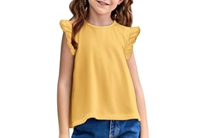 Arshiner Niña T-Shirt Mangas con Volantes Niños Verano Inactivo Color Sólido Camiseta Elegante Moda Manga Corta Cuello Redondo Shirt para Niña 3-13 Años