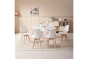 GrandCA HOME Tavolo da Pranzo e 6 Sedie da Pranzo Set da Sala da Pranzo Moderno, Tavolo da Cucina Rettangolare Struttura di Giunzione Sedie da Scrivania e da Cucina (6 sedie bianco+1 tavolo)