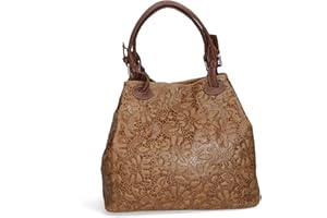 Chicca Borse Borsa a Mano Stampa Intrecciata da Donna con Tracolla in vera pelle made in Italy - 34x29x18 Cm