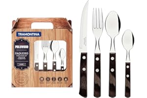 TRAMONTINA - Juego de Cubiertos Polywood, para Comida, en Acero Inoxidable y Mangos de Madera Polywood, Utensilios con Remaches de Aluminio, 24 Piezas