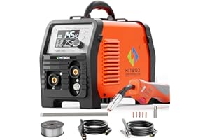 HITBOX Máquina de Soldar 145A 220V 4 en 1 Soldador de Hilo Sin Gas (MIG/MMA E-Hand/LIFT TIG/Spool Gun) Soldadora Inversor IGBT,Pantalla LED Acero al 0.8-1.0mm para Soldar Aleación, Acero, Hierro