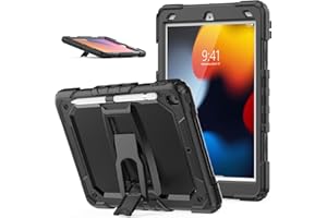 SEYMAC stock Funda para iPad 9.ª/8.ª/7.ª Generación 10,2 Pulgadas 2021/2020/2019, Estuche de Protección Resistente con Soporte Plegable/Protector de Pantalla/Portalápiz, Negro
