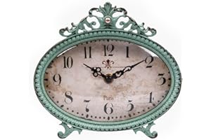 CREATIVE CO-OP Creative beeinflußt Metall rustikal Retro Tisch Uhr, 15,8 cm, Aqua