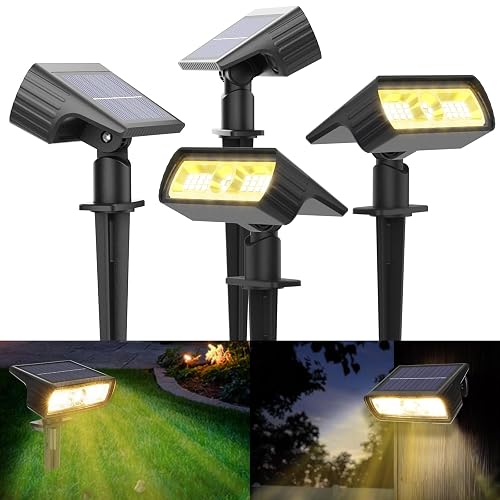 Moxled Solar Lights for Outdoor Garden, 3000 K Warm White Solar Spotlight, Pack of 4, IP65 Waterproof Garden Lights, 2 Brightness Modes, Solar Lights for Outdoor Garden, Yard, Walkway