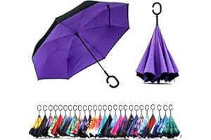 CICILIAYA Parapluie inversé pliable à double couche, support à l'envers, protection contre la pluie, parapluie inversé pour voiture avec poignée en forme de C, grand parapluie droit
