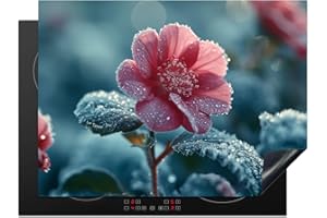 KitchenYeah© Protection Plaque Cuisson Deco Cuisine Cache Induction 71x52 cm Protege Pour Cuisiniere Protection Fleur - Rouge - Hiver - Gouttes - 71x52 cm