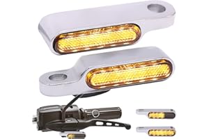 JMTBNO Cromo Intermitentes Moto de Manillar LED, Luz de Señal de Giro Delantero Secuenciales Mini Indicadores Homologados 12V Aluminio Luz Ámbar Impermeable M8 para Moto Scooter Enduro ATV Quad