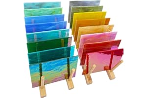 LITMIND 16 lebhaft schillernde Buntglas-Blätter, Sortimentspackung – 15,2 x 10,2 cm, Kathedralenkunstglas, ideal für Mosaik-Bastelarbeiten und Zubehör, lassen Sie Kreativität mit atemberaubenden
