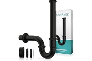 Engelbach® Sifón lavabo baño - Tubo 200 mm 1 1/4" negro mate con manguito de goma - Instalación sencilla - Modelo universal