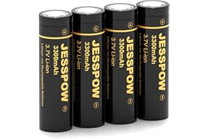 JESSPOW 3.7 Volt Rechargeable Battery Flat Top, 3300mAh High Power Long Lasting Rechargeable Battery for Flashlight, Camera, Small Fan (4 Pack)