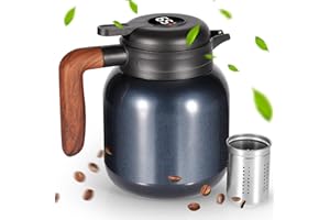 Dreamhigh® Termos 1L z sitkiem do herbaty, dzbankiem próżniowym z termometrem, szczelnym dzbankiem (nie przecieka, nie kapie), na kawę, herbatę i mleko