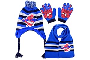 LKNBIF Spider Kids Winter Warm Beanie Hat Scarf Gloves Set, Supperhero Kids Hat Scarf Gloves Set Children's Warm Scarves Hats Gloves Children Winter Scarf Knitted Hat Set for Boys Aged 2-8