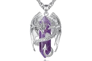 INFUSEU Crystal Dragon Necklace, Nordic Dragon Wrapped Cylinder Gemstone Crystal Pendant Hexagonal Healing Crystal Pendant Gothic Natural Crystal Jewelry Gift for Men Women