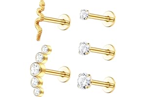 JeryWe 16G G23 Titane Clous Lèvres Boucles d'oreilles Cartilage pour Femmes Cartilage Helix Tragus Boucles D'oreilles Labret Piercing à filetage interne CZ Serpent Corps Piercing Ensemble