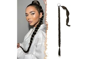 BARSDAR 76cm Longue Tresse Extension de Queue de Cheval avec Attache Cheveux, Droites Enveloppantes Postiches Queue de Cheval Extensions de Cheveux Synthétiques Cheveux Naturel - Brun