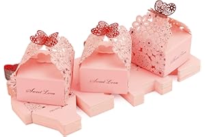 TsunNee - kreatywne puste papierowe pudełka na cukierki z motywem kwiatów i motyla, pudełka na drażetki ślubne, imprezy, różowe, 7x6,5x4cm