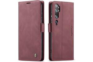 VAVAVOOMY Funda Compatible con XiaoMi Note 10 Pro Funda (Cierre magnético, Abatible, Ranura para Tarjeta), Estuche con Tapa Tipo Folio de Cuero PU Funda,Soporte Suave con,Simple Funda.-Vino Rojo