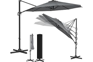 KESSER® Sonnenschirm Ampelschirm SUN Rund XL Ø330 cm Inkl. Abdeckung, 7-Fach Verstellbar Drehbar Neigbar Kippbar Groß 360° Drehbar Gartenschirm mit Kurbel Sonnenschutz UV50+ Anthrazit