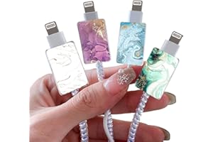 DIYGODY 4 Piezas Accesorios de Protección de Teléfono USB Protectores para iPhone, Lindo Ahorrador de Cable Cargador USB para Líneas de Datos de Móviles, Diseño de Mármol Brillante para Niñas Mujeres Niños