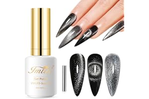 Imtiti Vernis Semi Permanent Magnétique, 15ml Noir Pailleté Cat Eye Vernis Gel UV Avec Aimant Cateye Gel Nail Polish Holographique Glitter Galaxy UV Led Vernis À Ongles Gels Diy Nail Art Kit