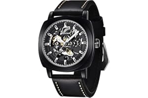 BY BENYAR BENYAR - Montre Automatique Homme Mécanique |Bracelet en Cuir | Mouvement Doré | Cadran Squelette de 45 mm | Résistant à l'eau et Aux Rayures Cadeau élégant